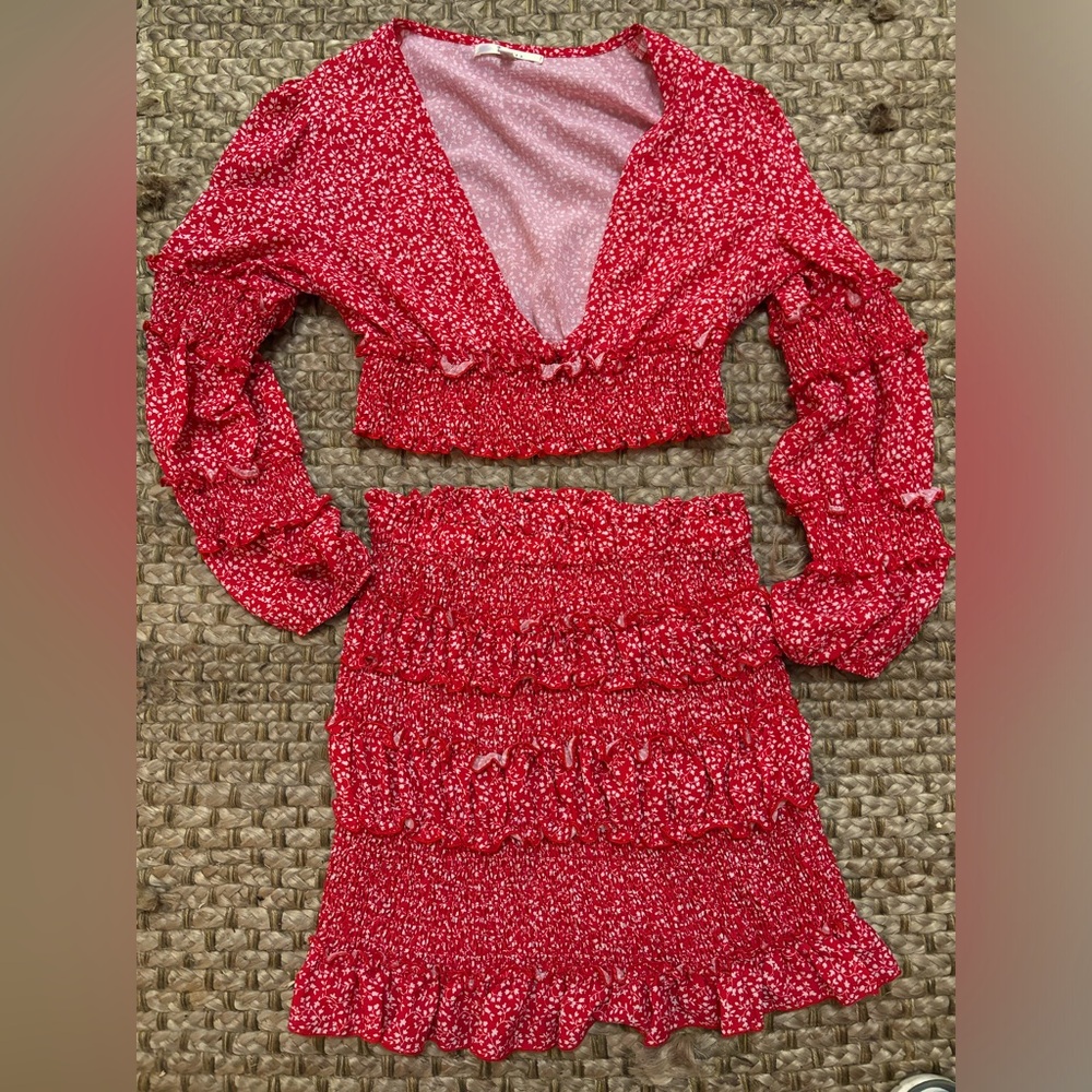 Red shirt and skirt set